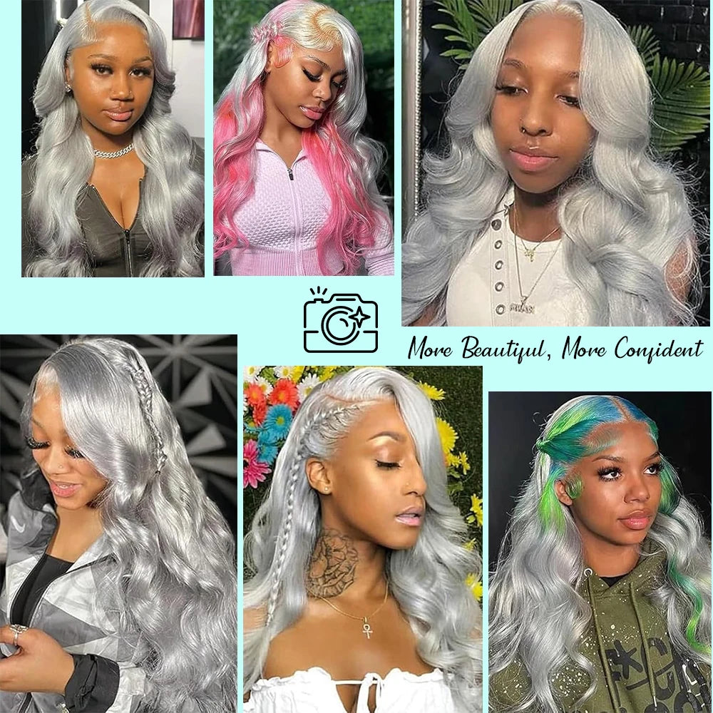 Silver Grey HD Lace Front Wig – Brazilian Remy Human Hair Body Wave