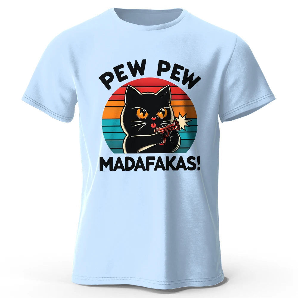 Cute Cat Doodle Graphic Cotton T Shirt Unisex Casual Short Sleeve Tee