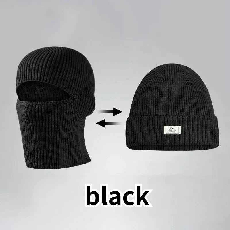 2-in-1 Knitted Balaclava Beanie Hat – Windproof Full Face Ski Mask