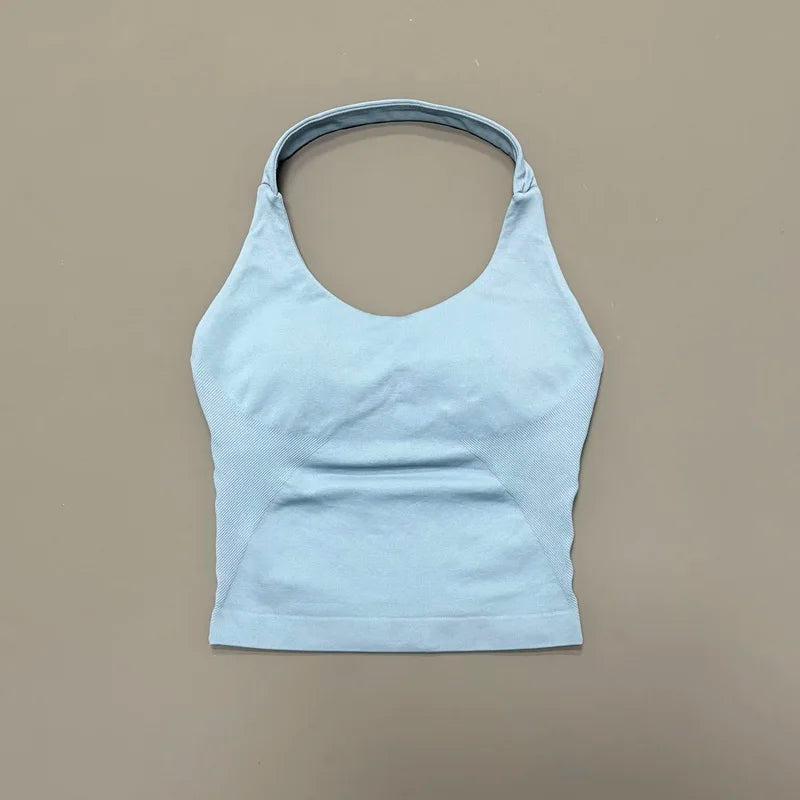 Seamless Halter Longline Sports Tank Top for Women – Gym Yoga Workout