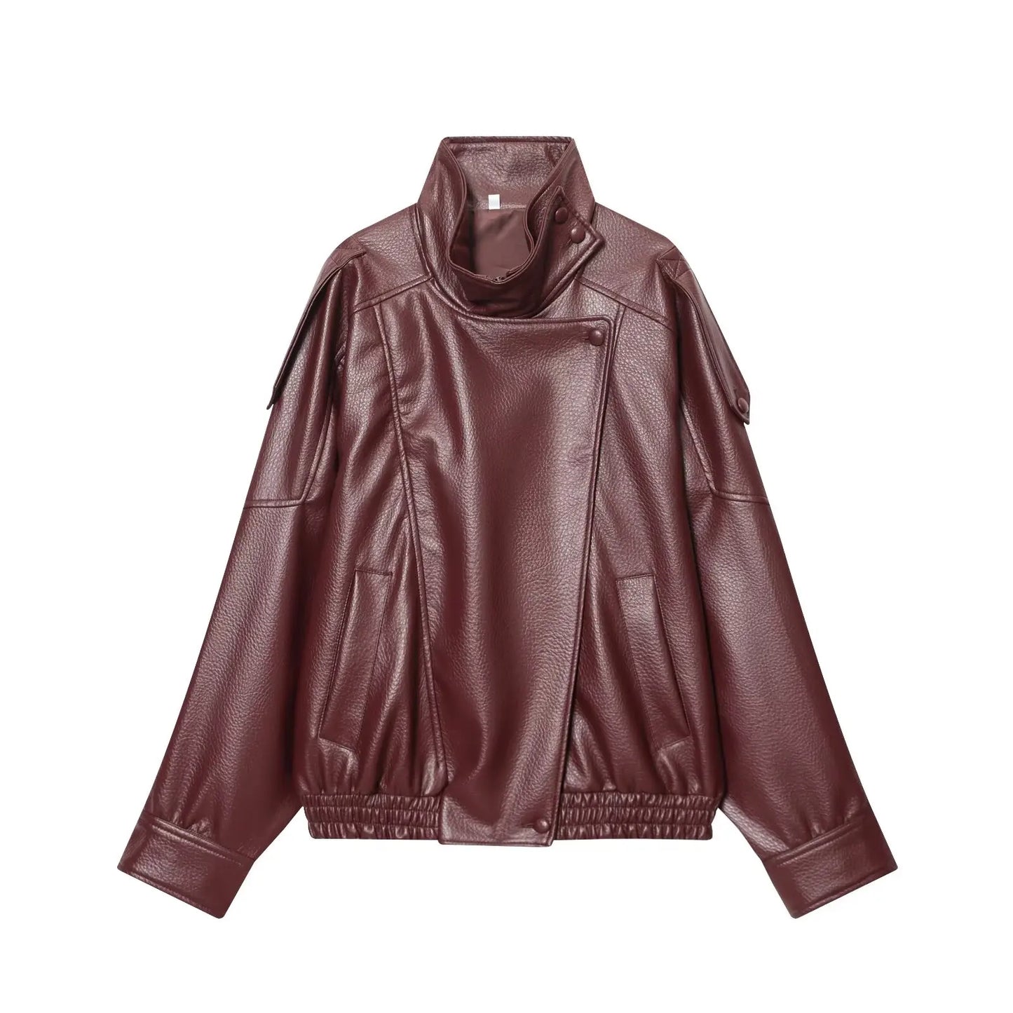 Women's Oversized Faux Leather Jacket – Long Sleeve Button Coat