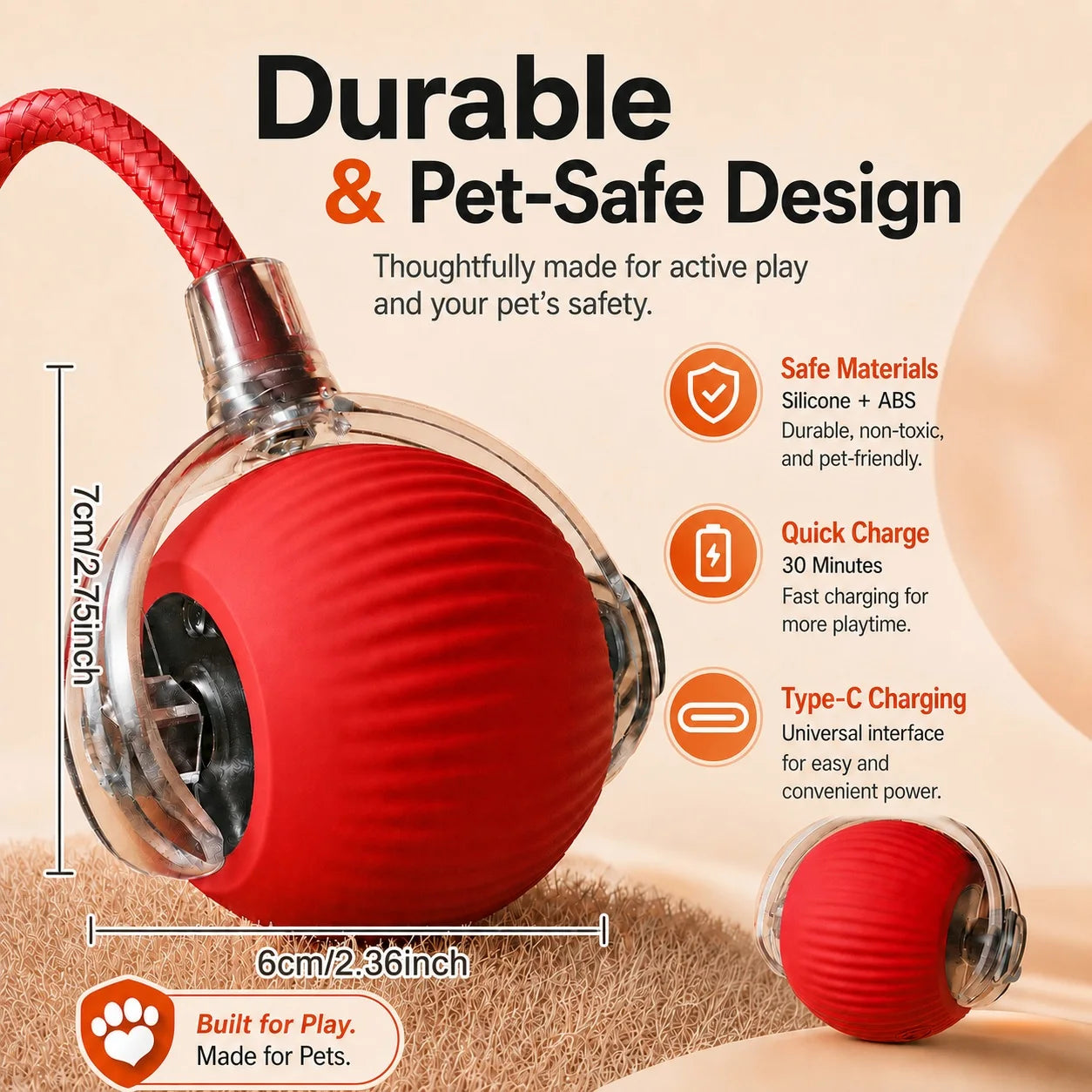 Cat Interactive Ball Toy – Auto-Rolling Rechargeable Smart Ball with Tail