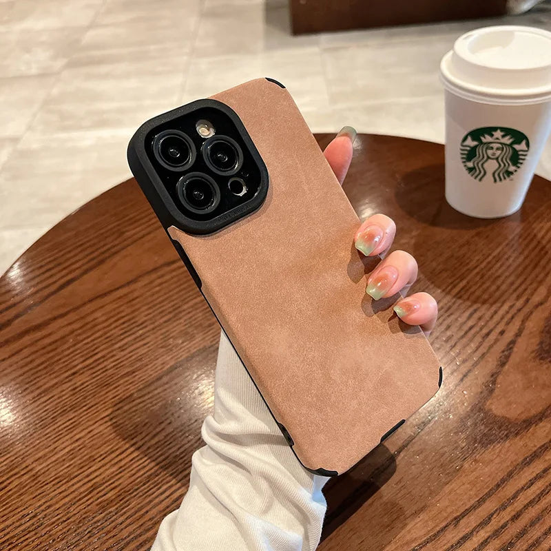Matte Leather Silicone Case Iphone 14 Plus 12 13 Mini 11 16 15 Pro Max 17 Promax Lens Protection