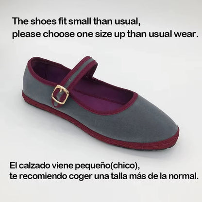 Velvet Mary Jane Flats – Women's Buckle Strap Ballet Shoes