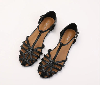 Women's Flat Roman Sandals – Woven Cage Cross Strap