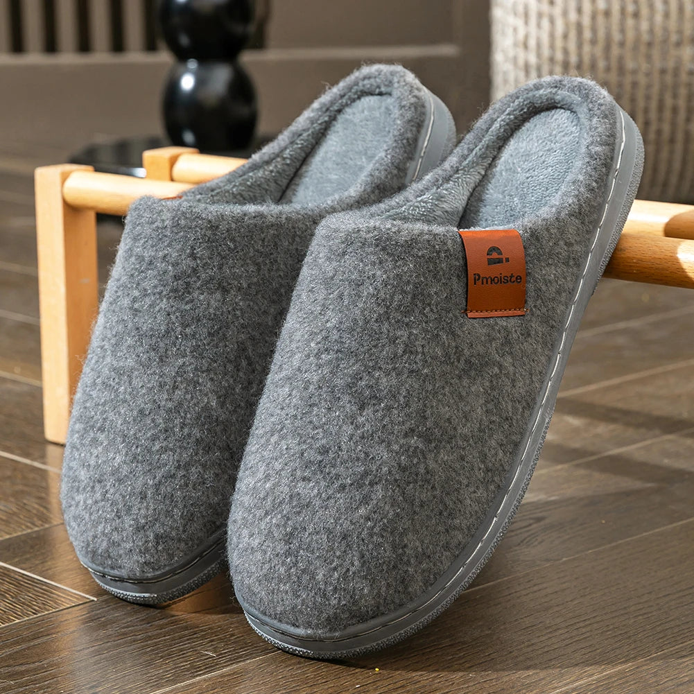 Winter Men Felt Platform House Slippers Ultra Warm Cushion Cozy Living Non-Slip Tpr Outdoor Indoor