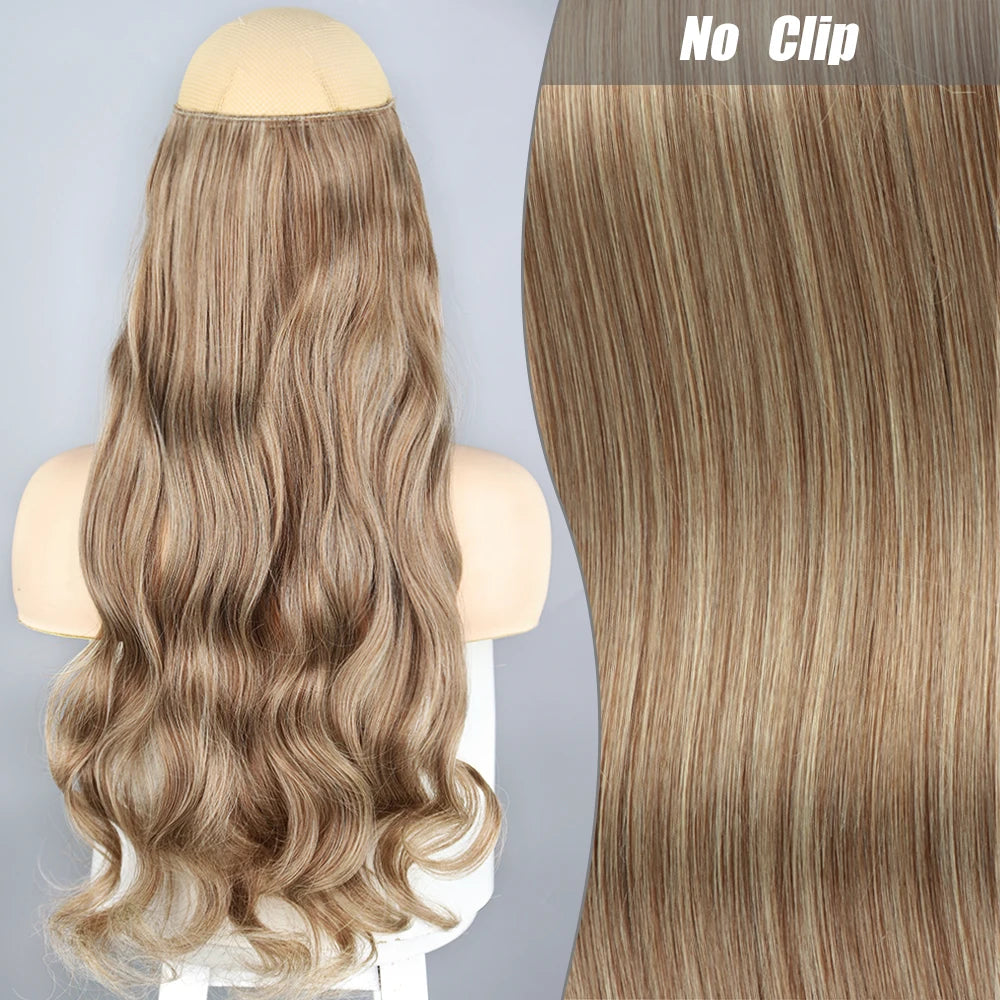 No Clips Natural Hair Extension Synthatic Artificial Long Straight Hairpiece Blonde Black Mixed