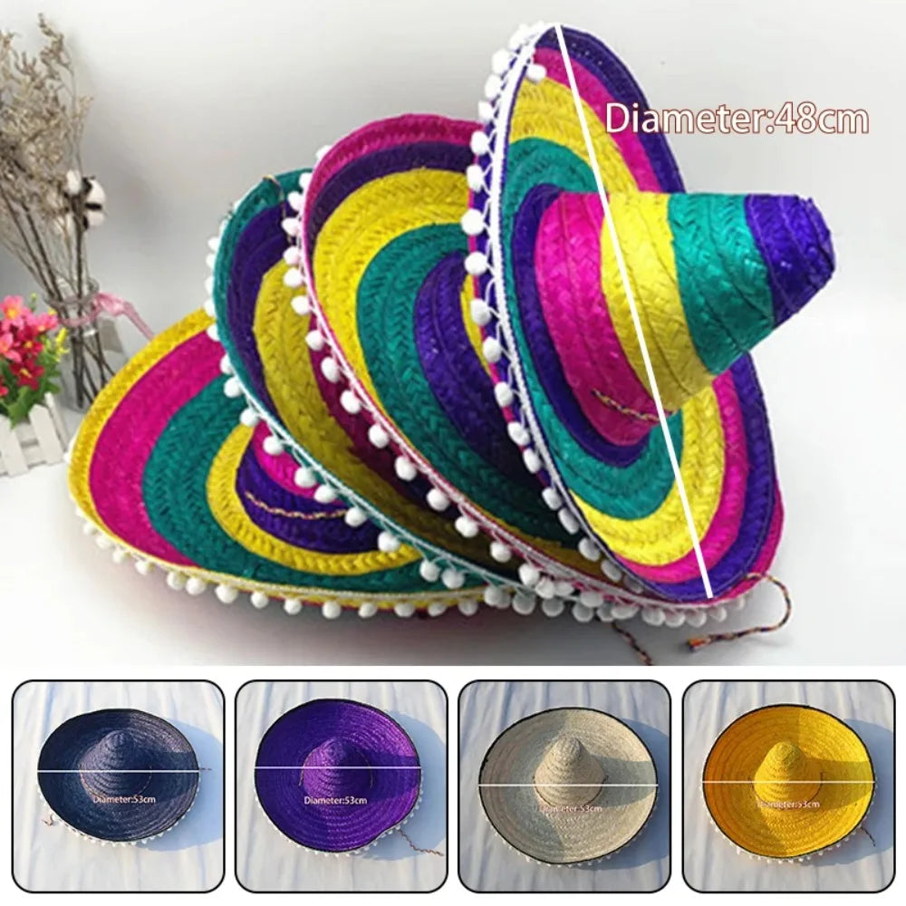 Colorful Mexican Sombrero Party Hat – Wide Brim Straw Hat