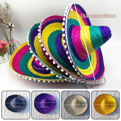 Colorful Mexican Sombrero Party Hat – Wide Brim Straw Hat