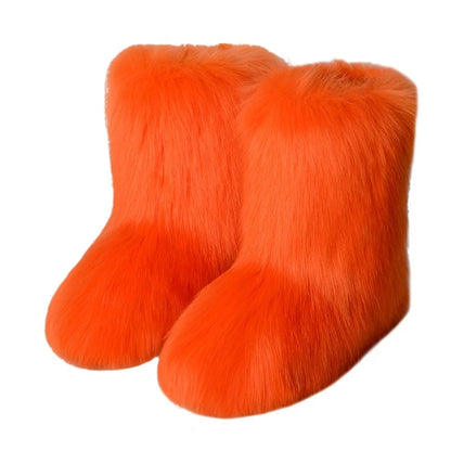 Women's Faux Fur Snow Boots – Fluffy Plush Warm Winter Footwear