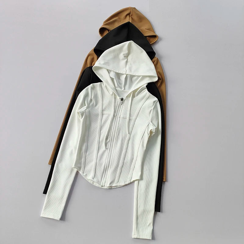 Women's Zip-Up Hoodie Jacket – Slim Fit Quick-Dry Sports Running Top