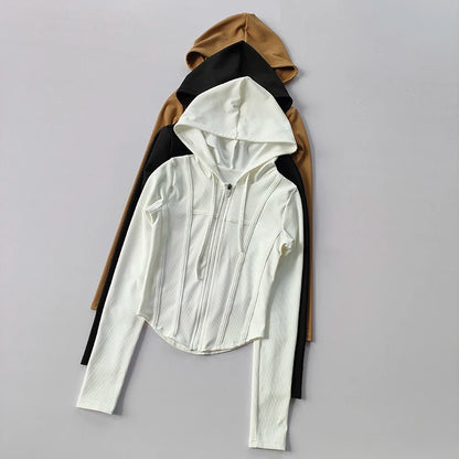 Women's Zip-Up Hoodie Jacket – Slim Fit Quick-Dry Sports Running Top
