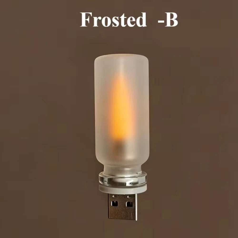 Usb Flame Flickering Led Frosted Clear Glass Candle Night Light Simulated Car Home Room Laptop Pc
