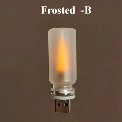 Usb Flame Flickering Led Frosted Clear Glass Candle Night Light Simulated Car Home Room Laptop Pc