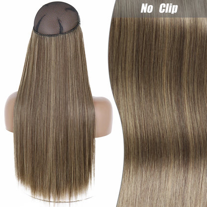 No Clips Natural Hair Extension Synthatic Artificial Long Straight Hairpiece Blonde Black Mixed