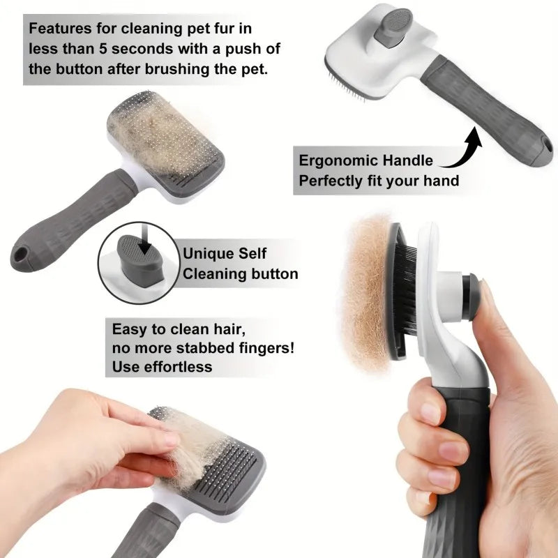 Pet Slicker Brush – Self-Cleaning Detangling Brush for Dogs & Cats