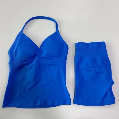 Women's Halter Neck Sports Bra & Shorts Set