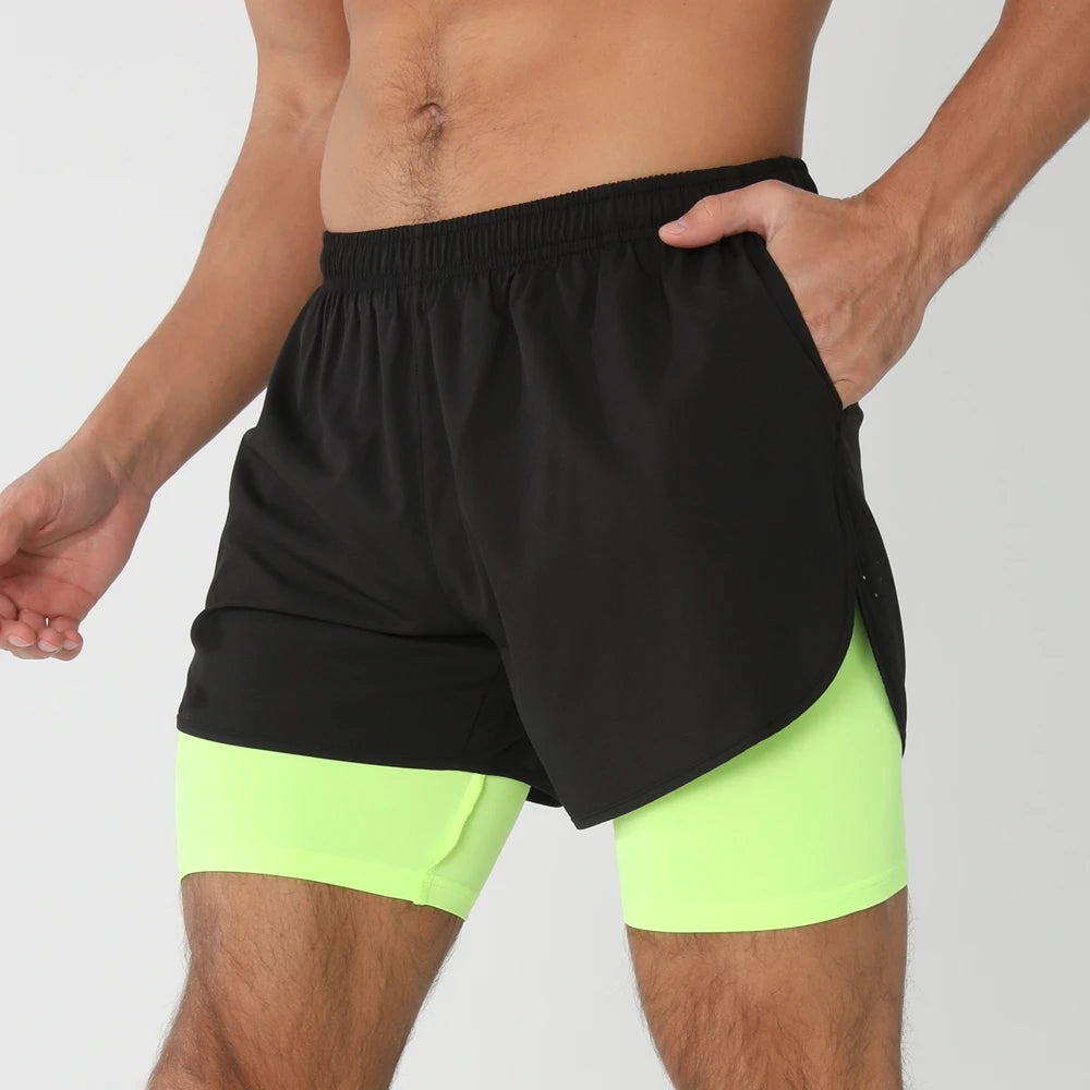 Men's 2-in-1 Running Shorts – Quick Dry Gym Workout Training Shorts with Zip Pocket