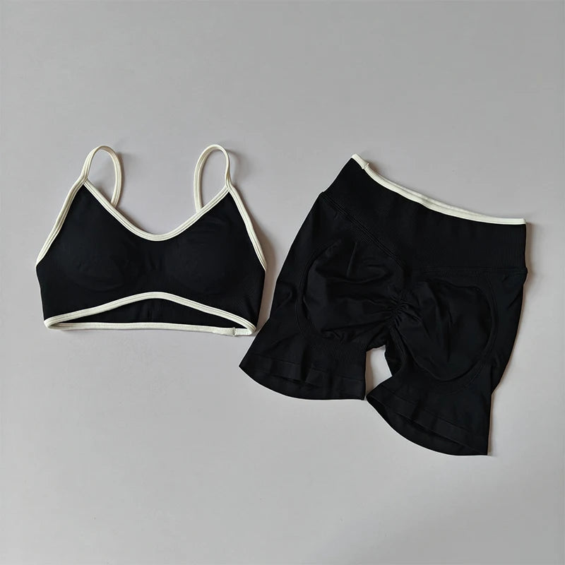 Seamless 2-Piece Yoga Set – Crop Top Sports Bra & High-Waist Shorts for Women