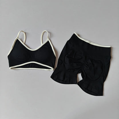 Seamless 2-Piece Yoga Set – Crop Top Sports Bra & High-Waist Shorts for Women