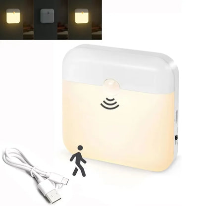 Motion Sensor Led Light Usb Charging Square Lamp Bedroom Kitchen Stair Hallway Wardrobe Cupboard