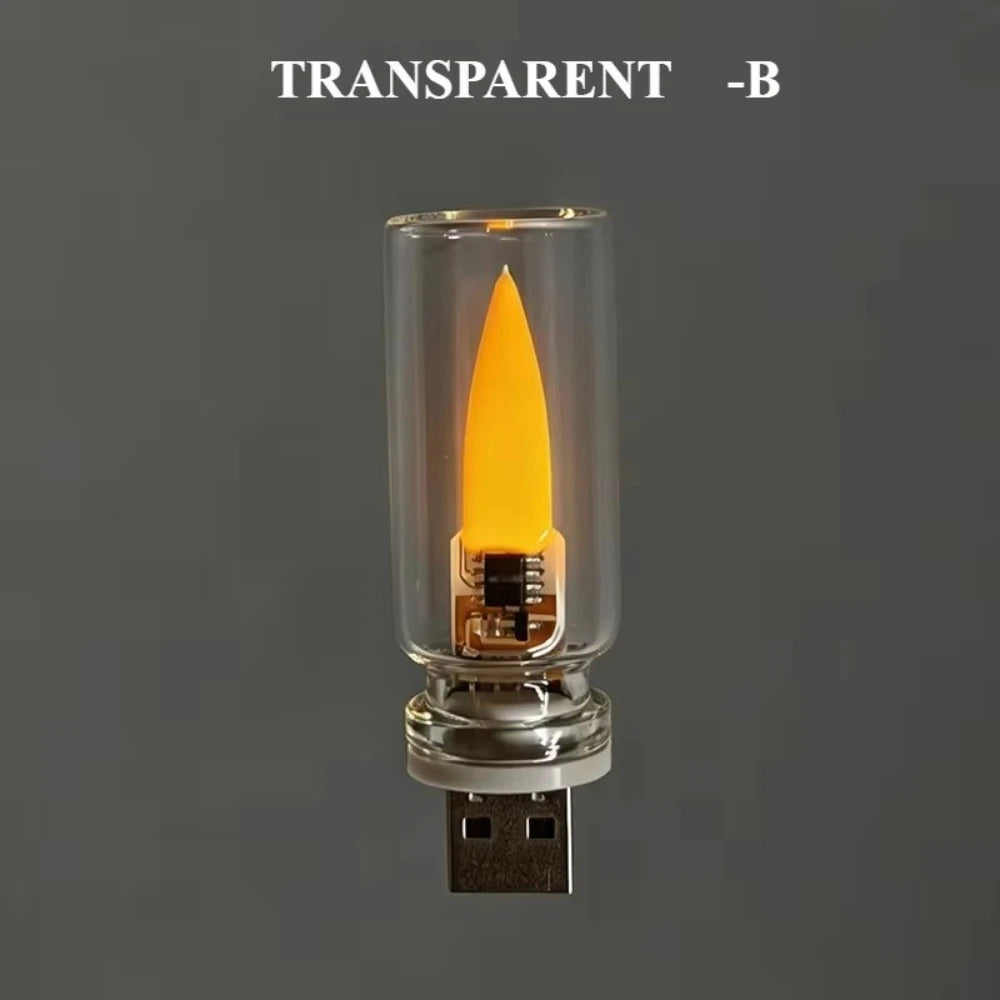 Usb Flame Flickering Led Frosted Clear Glass Candle Night Light Simulated Car Home Room Laptop Pc
