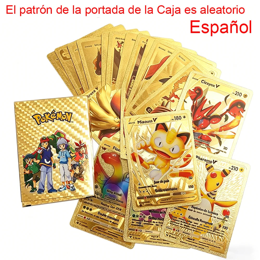 55pcs Pokemon Cards Vmax Gx Gold Foil Flash Box Party Interactive Game English Spanish Colorful