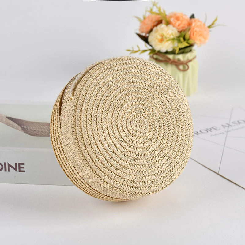 Round Straw Crossbody Bag – Handwoven Rattan Beach Bag for Women