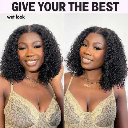 250density Glueless Short Bob Wig 10 Inch Deep Wave Lace Front Wigs Human Hair 5x5 Ready Wear