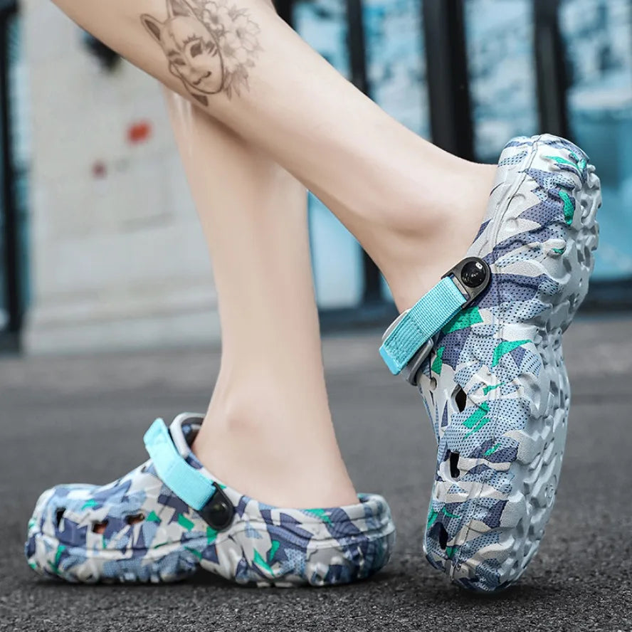 Men's Camouflage Clogs – Big Size Garden Sandals with Adjustable Strap