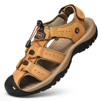Men's Genuine Leather Outdoor Sandals – Closed Toe Beach Shoes