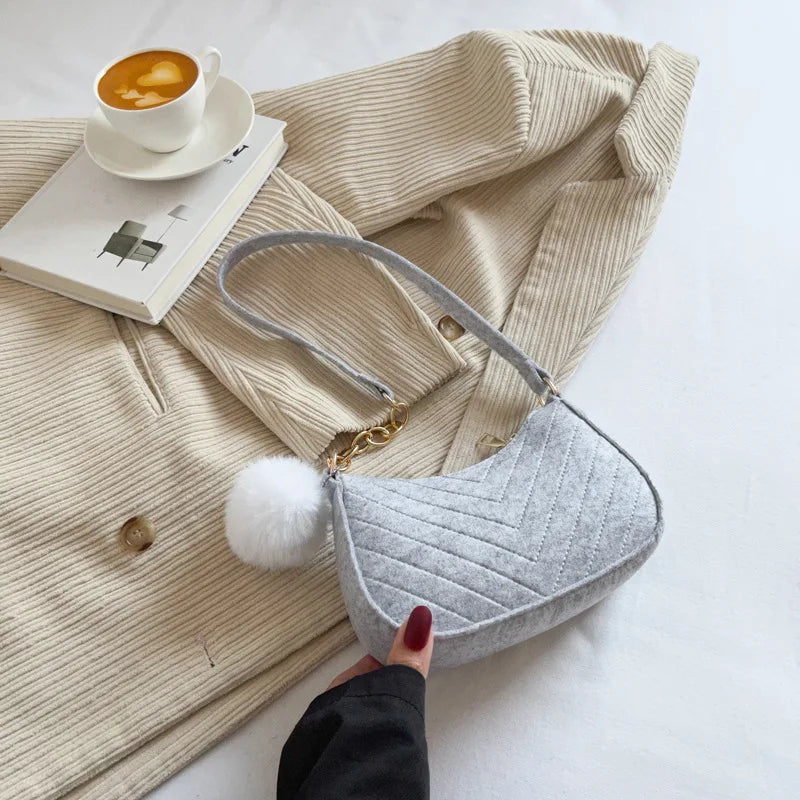 Women's Crescent Shoulder Bag – Mini Felt Underarm Purse