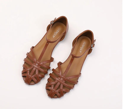 Women's Flat Roman Sandals – Woven Cage Cross Strap