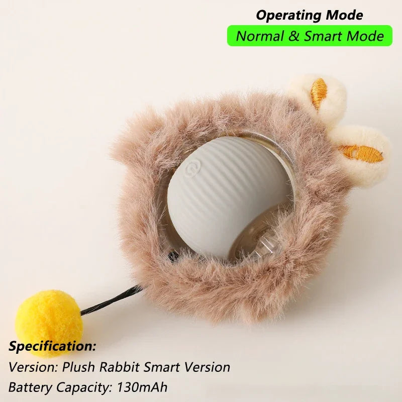 Interactive Cat Ball Toy – Automatic Rolling Ball with Plush Cover & Tail