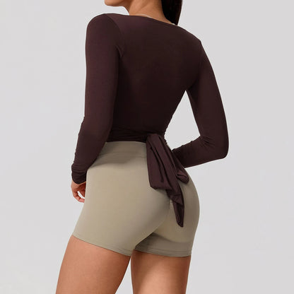 Women's Long Sleeve Wrap Yoga Top – Breathable Activewear