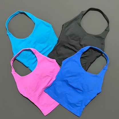 Seamless Halter Longline Sports Tank Top for Women – Gym Yoga Workout