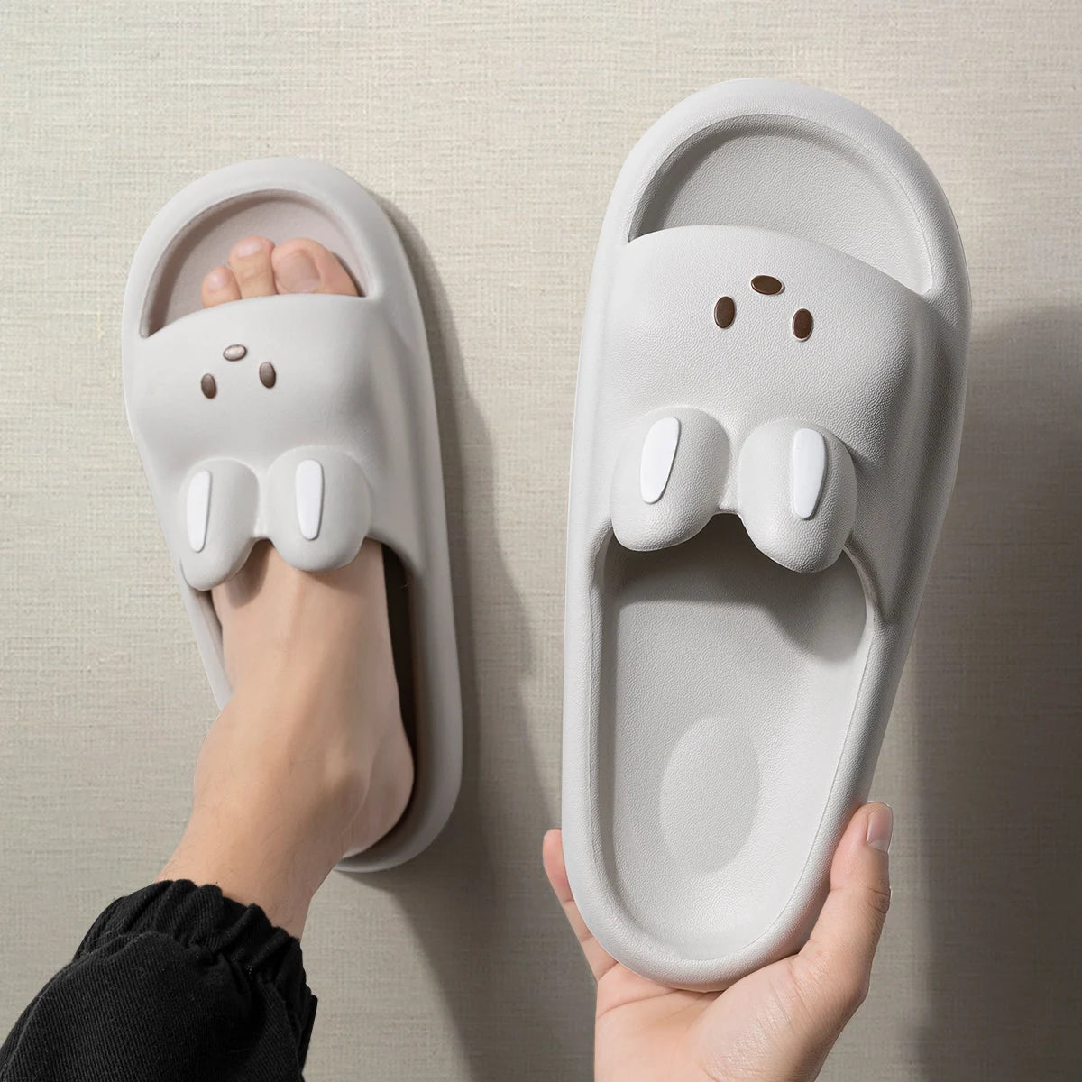 Pillow Rabbit Slippers Women Men House Slides Shower Sandals - Thick