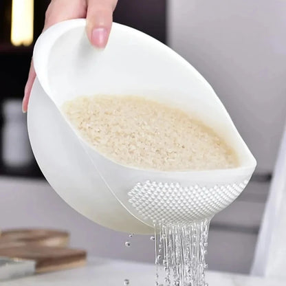 1pc- Silicone Colander Rice Bowl Drain Basket Fruit Washing Handle Home Kitchen Organizer