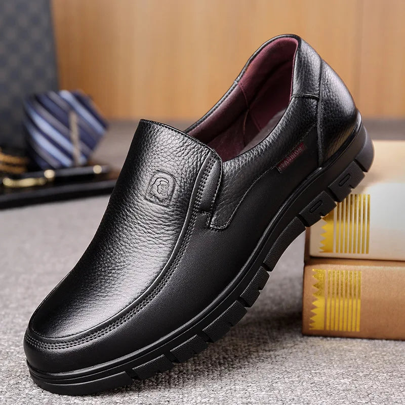 Men's Leather Slip-On Loafers – Soft Sole Casual Walking Shoes