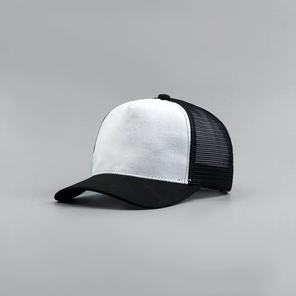 Suede Mesh Trucker Cap – Five-Panel Baseball Hat for Men & Women