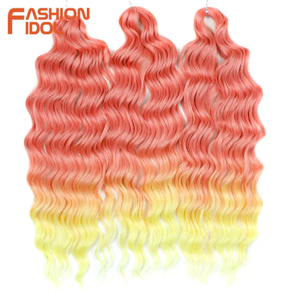 Anna 24 Inch Synthetic Hair Water Wave Braiding Extensions Ombre Blonde Deep Afro Curl Twist Crochet