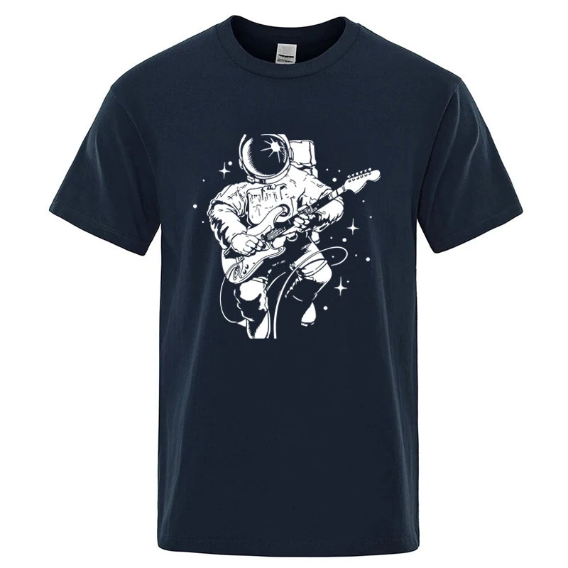 Astronaut Playing Guitar Graphic T Shirt Cotton Blend Tee