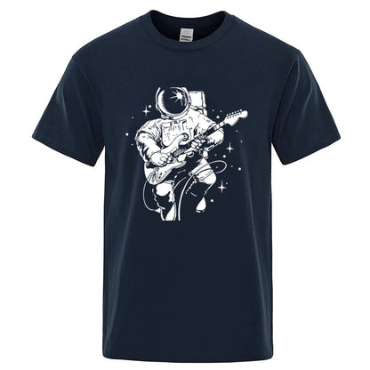 Astronaut Playing Guitar Graphic T Shirt Cotton Blend Tee