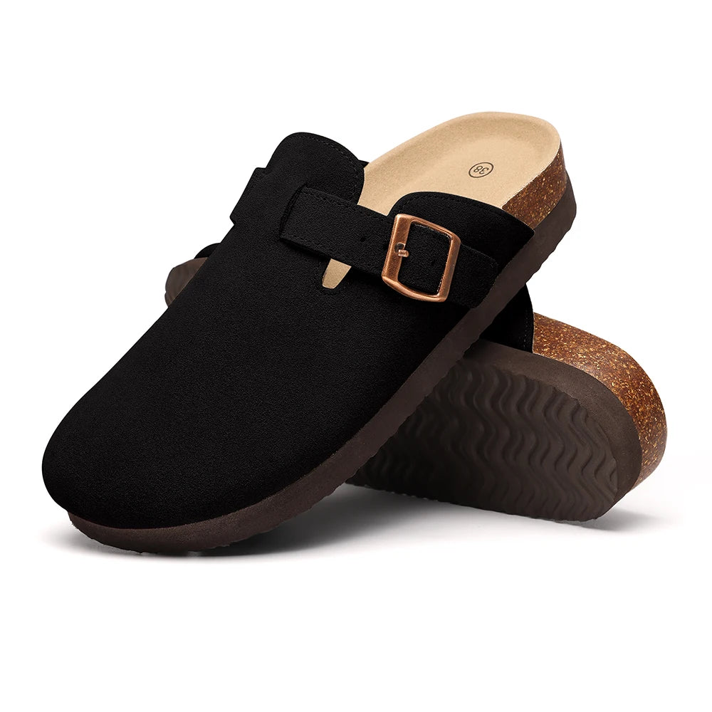 Suede Mule Clogs – Women's Arch Support Cork Outdoor Slippers