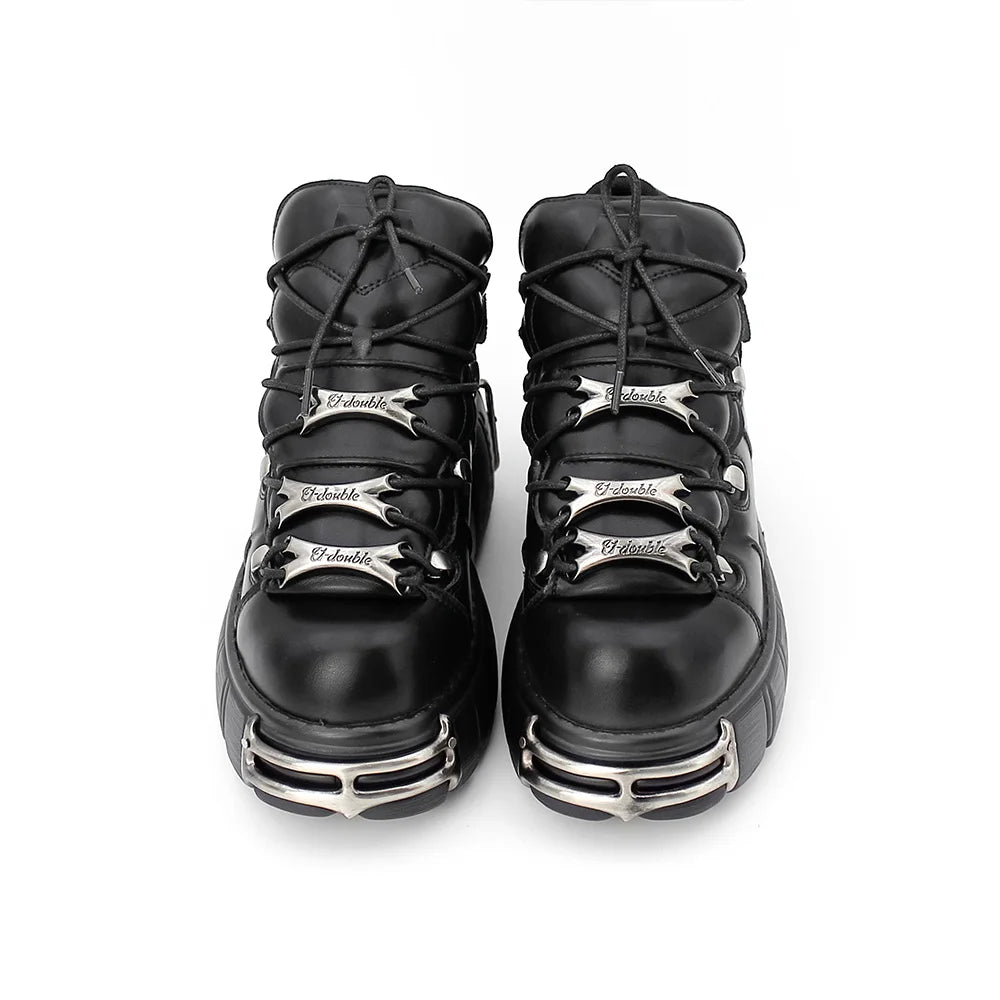 Women's Punk Platform Boots – Lace-Up Metal Decor 6cm Heel