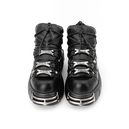Women's Punk Platform Boots – Lace-Up Metal Decor 6cm Heel