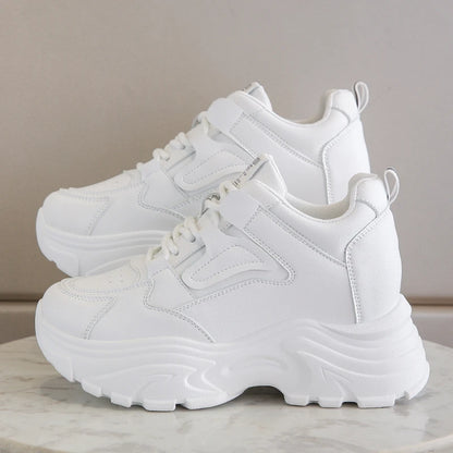 Women's Platform Sneakers – Lace-Up Thick Sole PU Leather Shoes