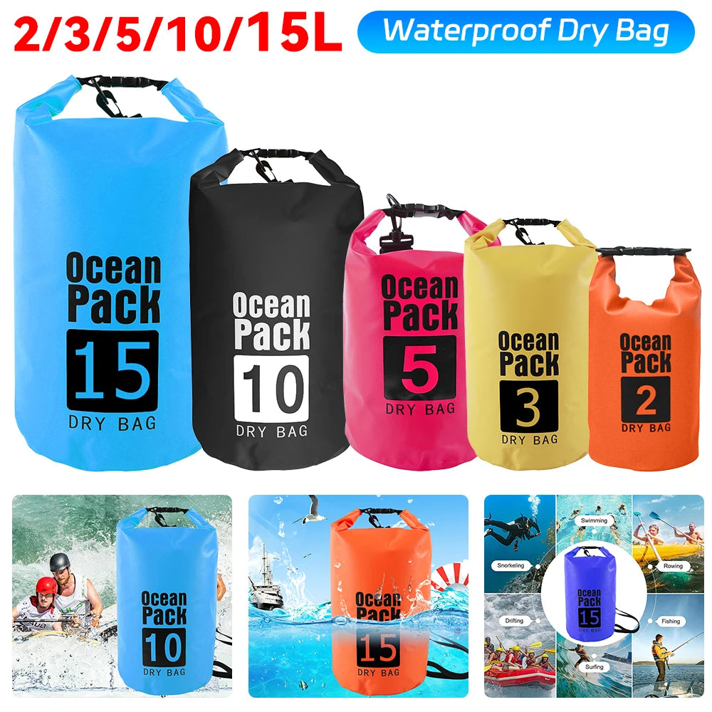 Waterproof Dry Bag – Foldable Roll-Top Pack 2L 3L 5L 10L 15L