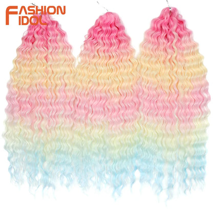 Idol 300g 22 Inch Ariel Curl Hair Water Wave Twist Crochet Synthetic Ombre Rainbow Color Braiding