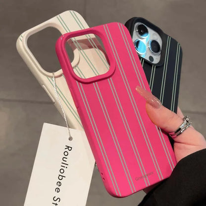 Green Stripe Lichee Pattern Phone Case Iphone 17 16 15 14 13 12 11 Pro Max Xs X Xr Plus 16e